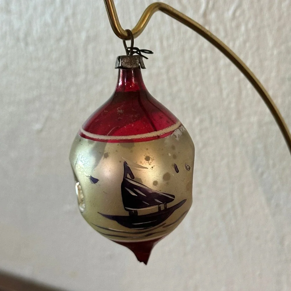 Vintage Heim(?) Sailboat Double Indent Christmas Ornament 3'' READ